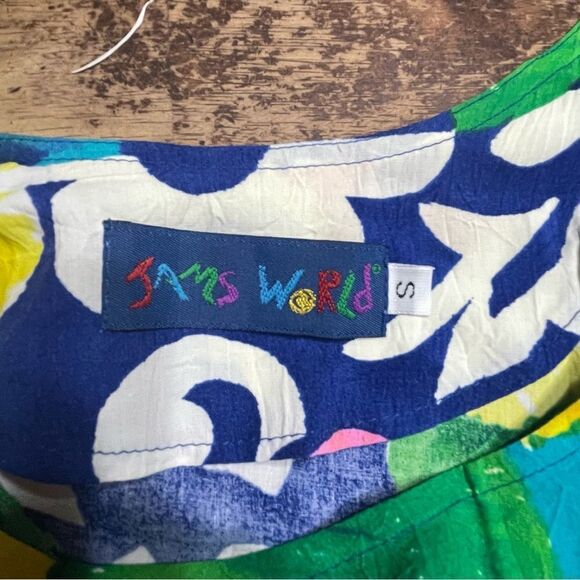 90s‎ Jams World Floral Tropical Flowy Printed Mini Dress Tiered Vintage S - Picture 5 of 10